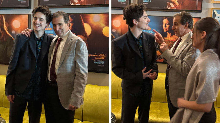 Timothee Chalamet and Mad Dog Russo meet at the London premiere of "A Complete Unknown"